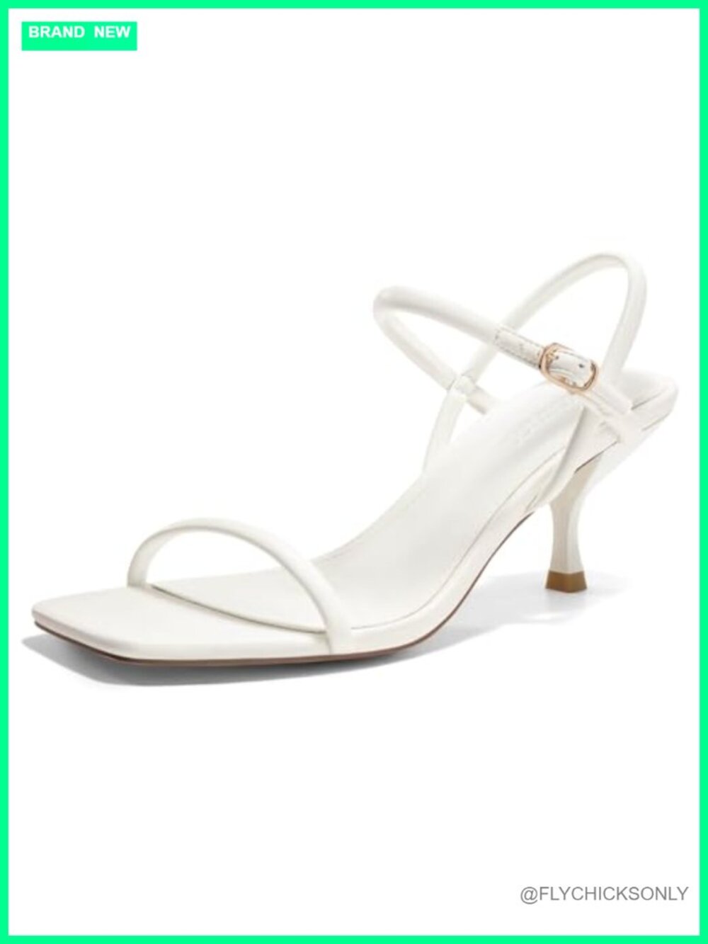 Strappy Kitten Heel Open Square Toe Faux Leather Ankle Strap Sandals